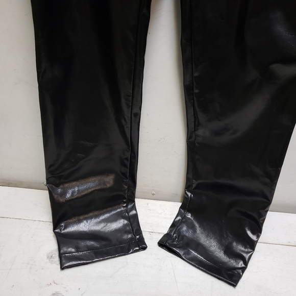 Michi by boule de neige womens large vintage PU high waisted shiny black pants - Picture 6 of 14